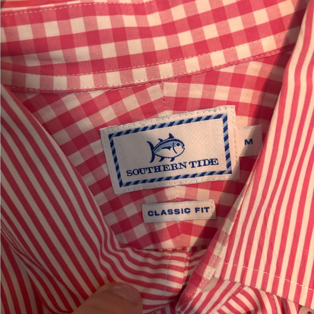 Southern Tide Men's Pink and White Checkered Shirt